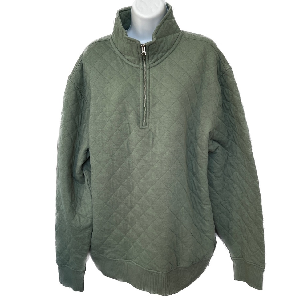 Old Navy Sweatshirt Quilted 1/4 Zip Pullover Jacket Womens Size Large Green New